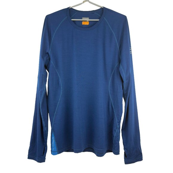 ICEBREAKER Merino 200 Long Sleeve Crew Base Layer Thumbholes Blue T-Shirt Sz L - Picture 1 of 6